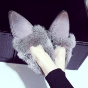 Strange love of leather shoes snow winter warm shoes tipped with real rabbit fur shoes asakuchi with flat shoes