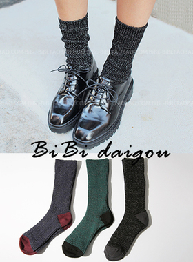 满68元包邮 韩国代购STYLENANDA银丝女韩版潮毛线袜堆堆短袜rB17