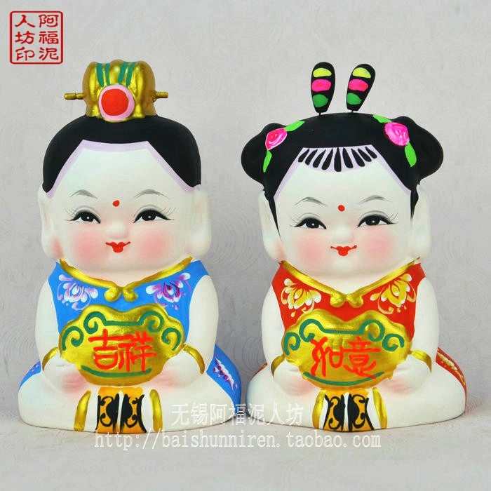 无锡惠山泥人精品紫金冠阿福娃娃大师纯手制作民间特色送商务礼品