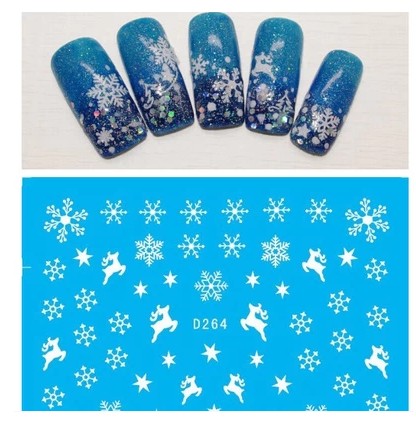 美甲装饰品DIY日系白色雪花水印贴纸 光疗指甲贴花圣诞老人小树