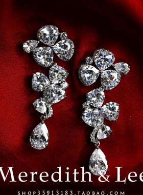 Meredith&Lee暗香疏影步摇璀璨超闪奢华吊坠锆石新娘结婚礼服耳环