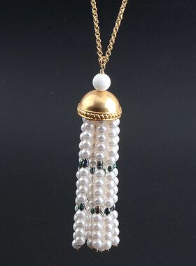 欧美饰品珍珠白色吊坠毛衣链