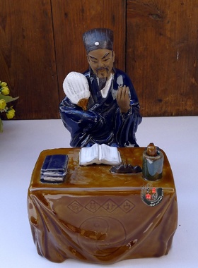 雕塑瓷 陶瓷诸葛孔明神算 三国诸葛亮军师 艺术摆件 卧龙先生八卦