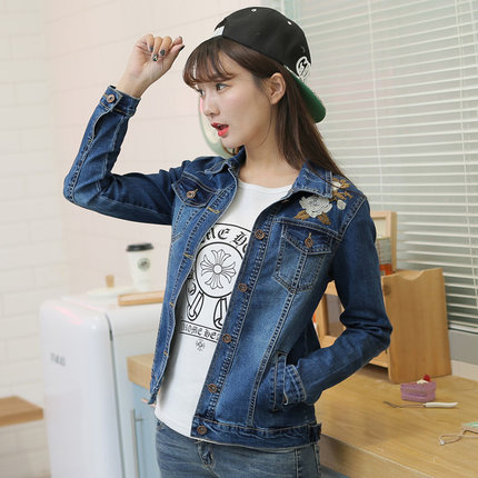 牛仔外套女宽松韩版潮显瘦学生长袖春秋牛仔服上衣刺绣弹力SS17