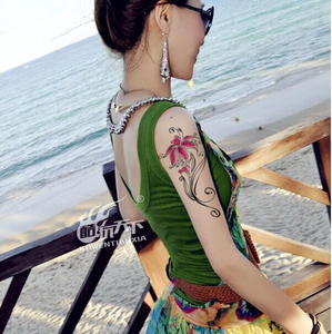 酷玩天下纹身贴 百合藤蔓图腾 花臂 背部 腿部防水 女纹身贴纸