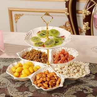 欧式 饰品餐桌干果盘摆设串盘创意双层盘工艺品摆件 水果盘茶几家装