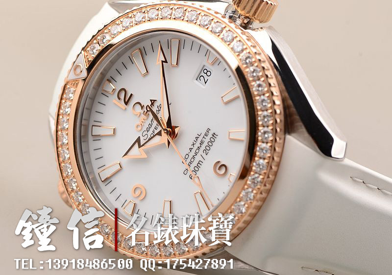 已售出【97新】欧米茄海马金圈镶钻大三针日历女表222.28.42.20.04.001