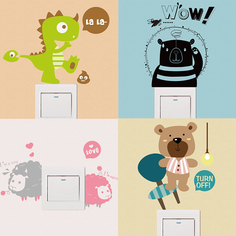卡通儿童卧室插座装饰品可爱动物韩式开关贴画趣味冰箱贴随心贴纸