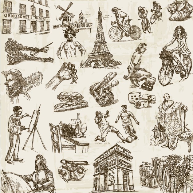 矢量设计素材 复古法国意大利风格元素手绘图案 EPS源文件