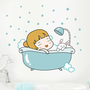 韩式 饰瓷砖贴画 卫生间浴室玻璃装 可爱卡通可移除墙贴纸 洗澡澡