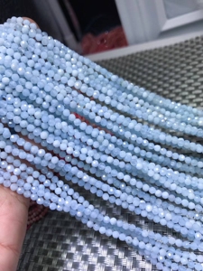 天然水晶2MM 3mm 天然海蓝宝切面刻面散珠 硬抛足球面半成品 手链