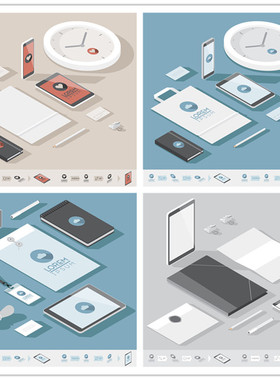 A3302矢量扁平化isometric风格品牌mockup展示模板 AI设计素材