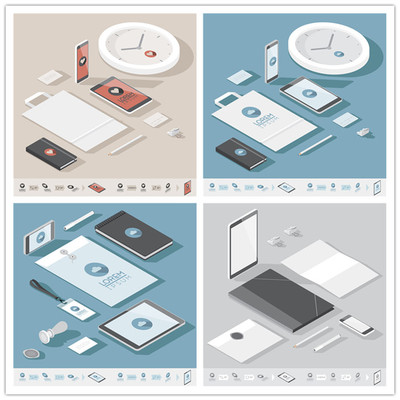 A3302矢量扁平化isometric风格品牌mockup展示模板 AI设计素材