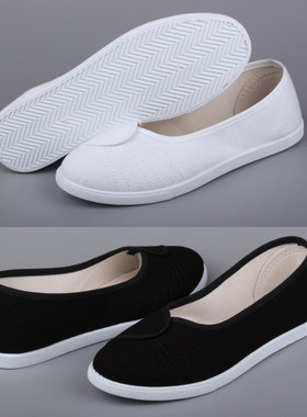 特价一字护士鞋 白色 浅口平底平跟美容师工作鞋软底老北京女布鞋