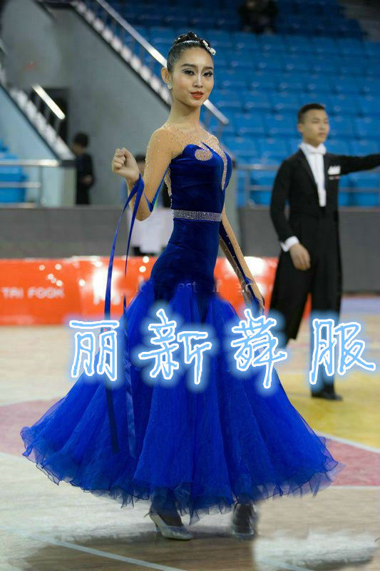 新款摩登舞比赛演出服国标交际舞裙华尔兹大摆裙定做舞服