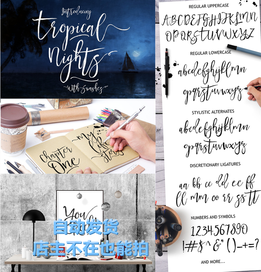 唯美飘逸复古风英文手写草体细体字体 LOGO海报平面设计素材