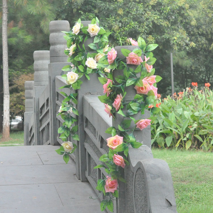 韩式壁挂装饰玫瑰花藤条客厅婚庆仿真花大玫瑰藤假花 装饰花藤2米