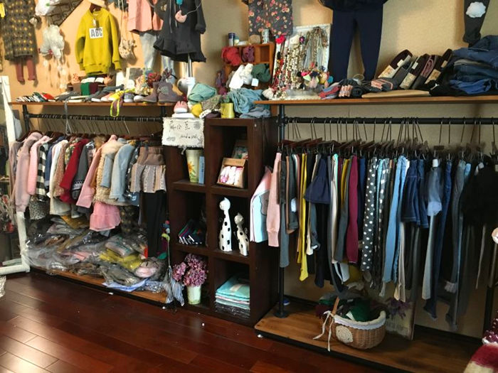 复古铁艺服装做旧实木侧挂中岛架