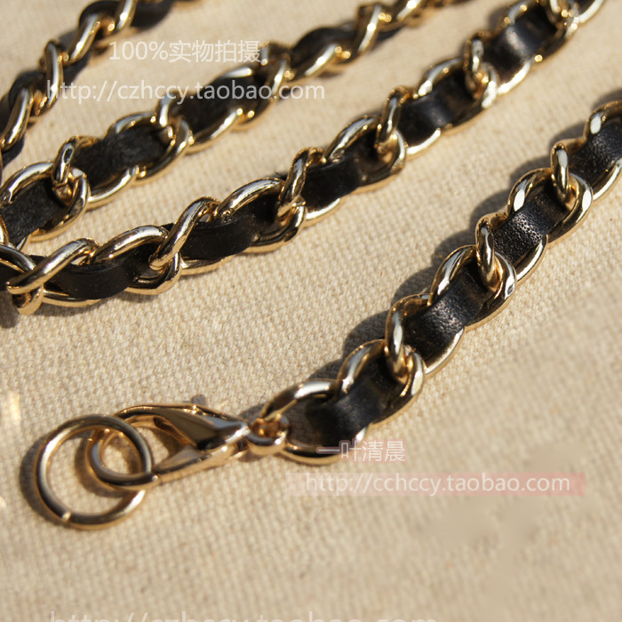 定制款】DIY纯手工  8mm穿黑色真皮 小链 手机包链 小包链条 浅金