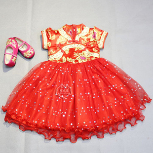 0-6周岁女童唐装旗袍儿童纱裙春夏2宝宝新年拍照演出服网纱连衣裙