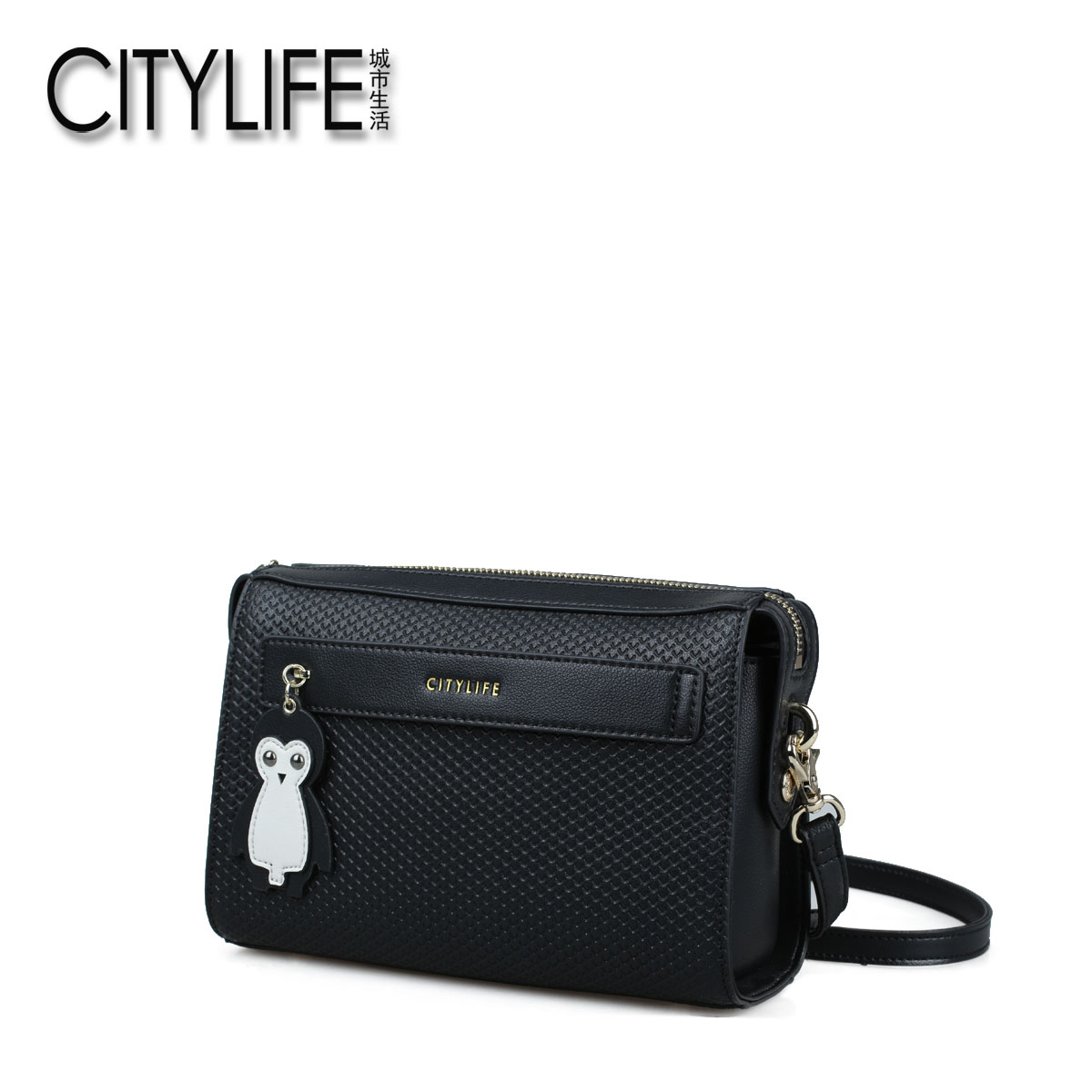 城市生活CITYLIFE牛皮女包包新款韓版休閑單肩包壓花小方包斜挎包