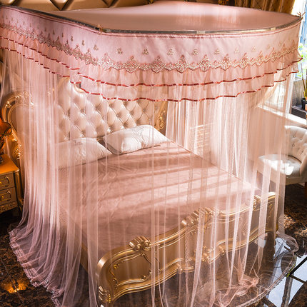 伸缩蚊帐U型三开门不锈钢落地支架宫廷双人公主风1.8米1.5m床家用
