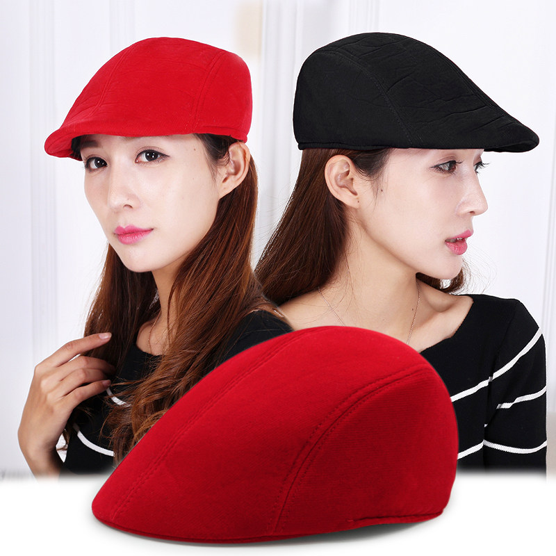 秋冬季户外休闲贝雷帽子男女百搭复古条纹鸭舌帽灯芯绒保暖前进帽