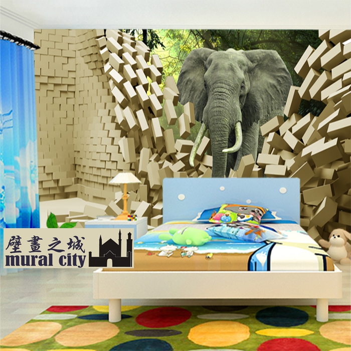 3D非洲大象动物园墙纸3d动物立体感壁纸儿童房卧室大型壁画背景墙