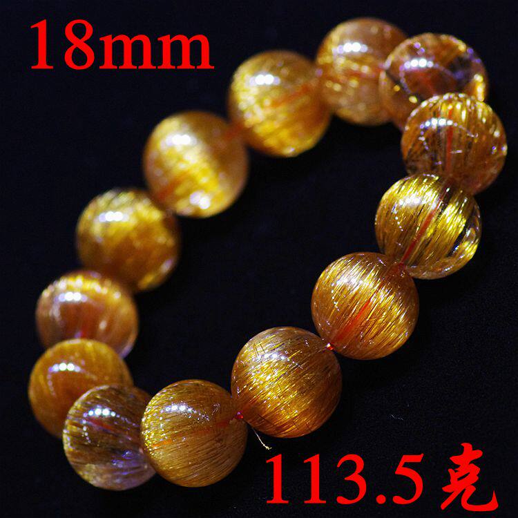 AAAAA级 铜发晶手链 天然正品 铜发晶手链 顺发猫眼 男款 18mm