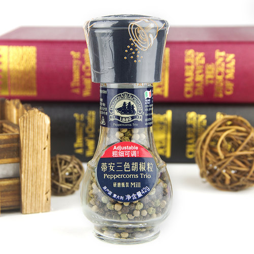 意大利进口调味品 调料 蒂安三色胡椒粒研磨瓶装42g 现磨胡椒粉碎 - 封面