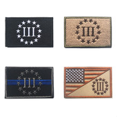 蓝线方形章 三个自信3%刺绣魔术贴臂章美国国旗背包贴章棒球服章