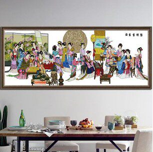 古代美女风印花人物客厅十字绣