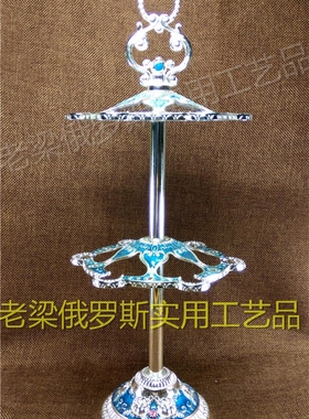 Z2特价俄罗斯锡合金属双层吊挂酒杯架银藏蓝色蓝绿色银玫瑰花精致