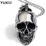 YUKI men''s domineering personality cool fashion original jewelry pendant titanium steel skull sweater chain long necklace