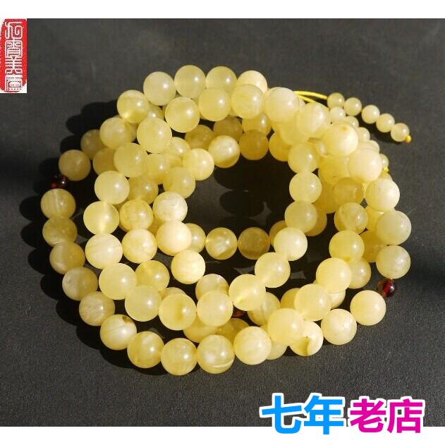 天然琥珀吊坠原石白花蜜老蜜蜡108子念珠佛珠手串手链特价变黄了