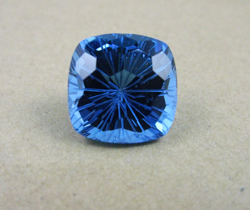 天然瑞士蓝托帕石 超深色 方枕形 烟花工 13mm 16ct 超美裸石