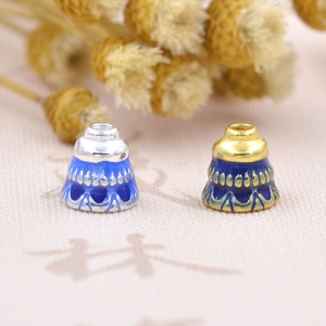 S925纯银鎏金珐琅 掐丝烧蓝景泰蓝佛头佛塔 diy水晶佛珠手串配件