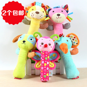 宝宝BB器摇铃 手偶安抚玩具 婴幼儿毛绒安抚手抓棒动物摇铃BB棒