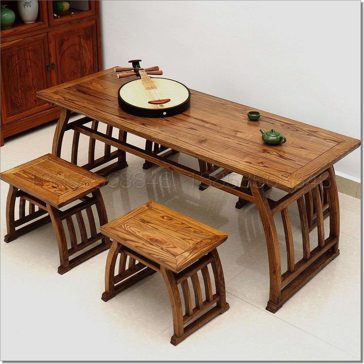 中式实木马鞍课桌椅仿古国学馆课桌凳古典书法培训桌汉唐琴桌