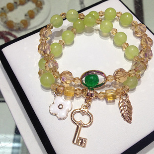 玉髓双圈手链玉髓纯铜镀金钥匙手串档位挂档位珠汽车用品挂件