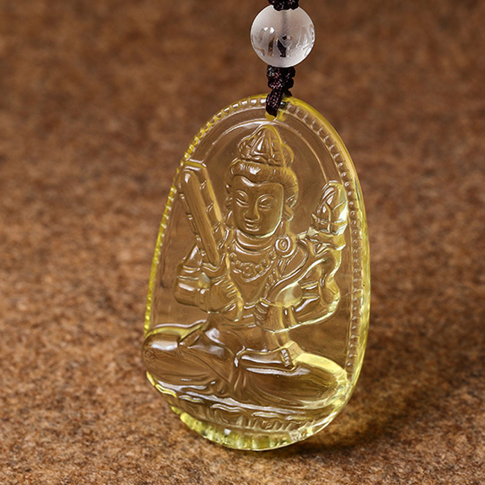 艾钰天然黄水晶虚空藏菩萨守护神吊坠冰粉白水晶生肖属牛虎本命佛