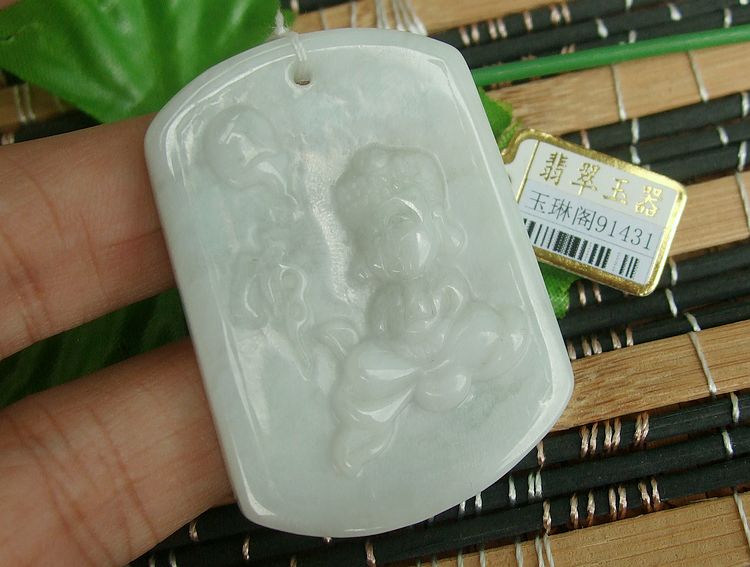 91431促销实拍 实物拍图 进口缅甸玉天然翡翠A货童子佛牌大吊坠