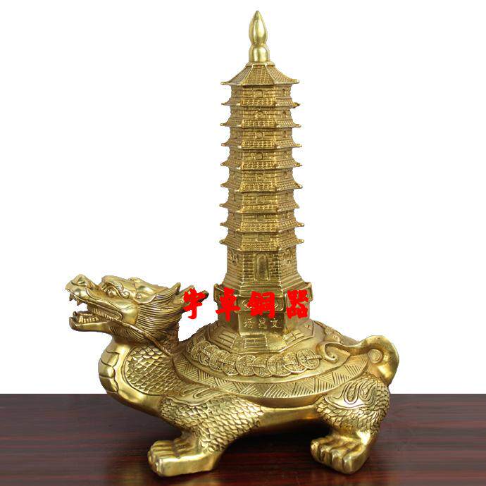 宇卓铜器纯铜背塔龙龟 铜文昌塔 背塔龙龟 龟背塔 工艺品摆件