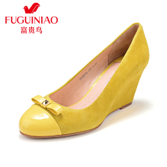 Fuguiniao shoes Korean sweet pointed wedges shoes Sheepskin suede girls shoes