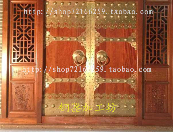 中式仿古纯铜大门配件木门装饰泡钉如意拉手铜包边铜压条如意角花