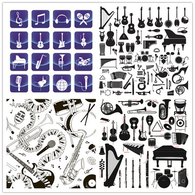A0793矢量扁平化乐器剪影标志LOGO钢琴吉他音乐ICONS AI设计素材