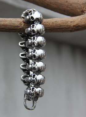 原创设计师重金属暗黑骷髅头手链