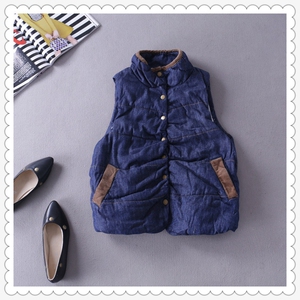 特价清仓秋冬棉马甲背心女短款纽扣牛仔韩版立领外穿工装外套坎肩