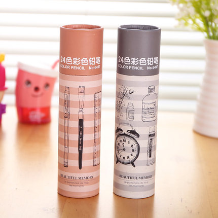 得力6497(24色)三角笔杆原木彩色铅笔环保纸筒装 绘画涂鸦画笔