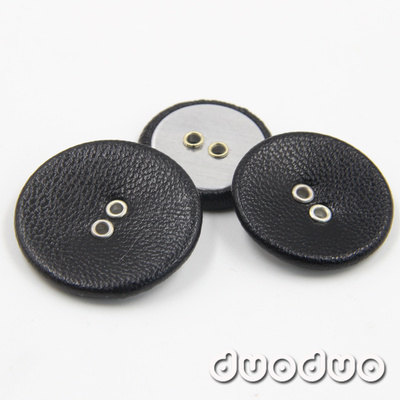纽扣扣子专卖 黑色包皮两眼扣 休闲装西装外套皮扣 25mm